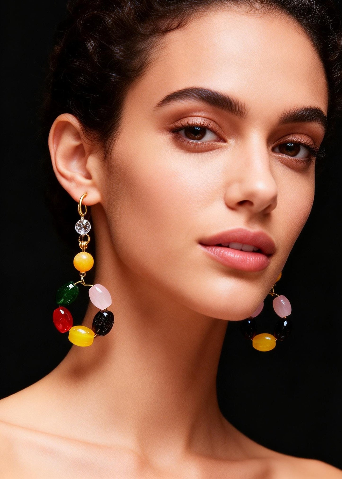 Multicolour Gem Stone Fine Beeswax Drop Earring