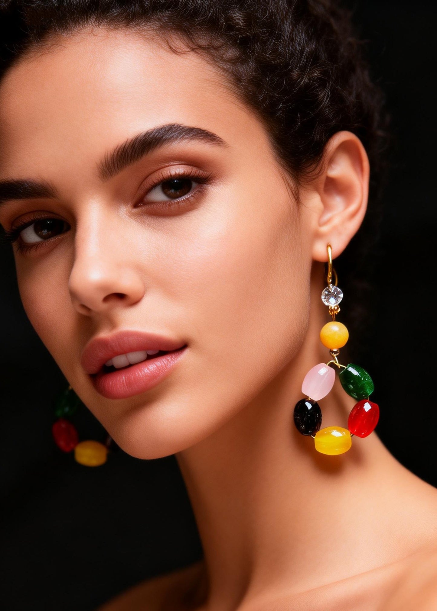 Multicolour Gem Stone Fine Beeswax Drop Earring