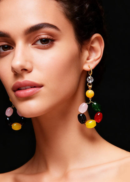 Multicolour Gem Stone Fine Beeswax Drop Earring