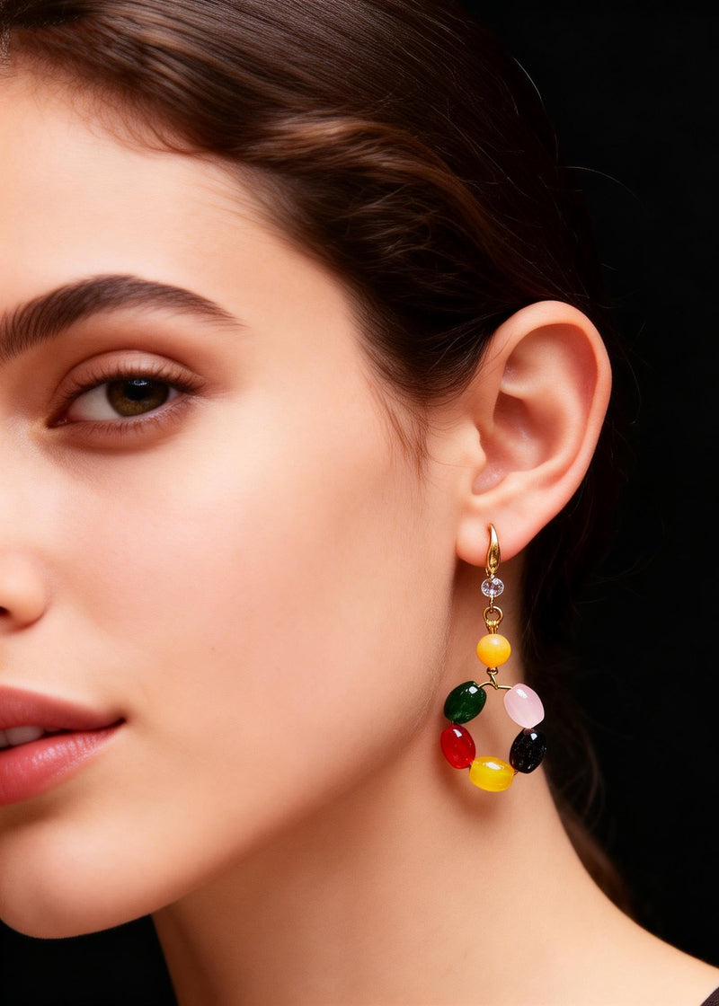 Multicolour Gem Stone Fine Beeswax Drop Earring