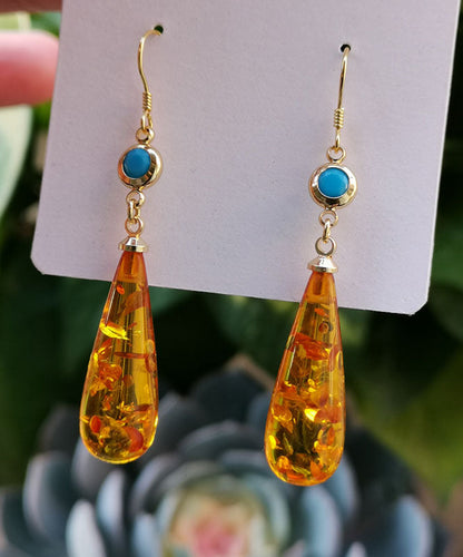 Orange Amber Water Drop Drop Earrings Tw1015