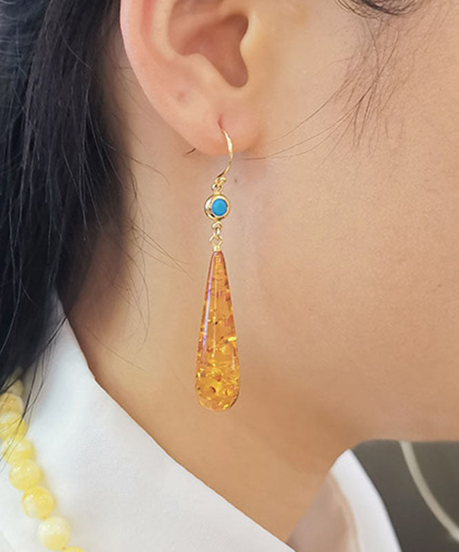 Orange Amber Water Drop Drop Earrings