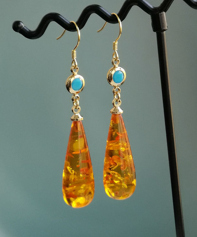 Orange Amber Water Drop Drop Earrings