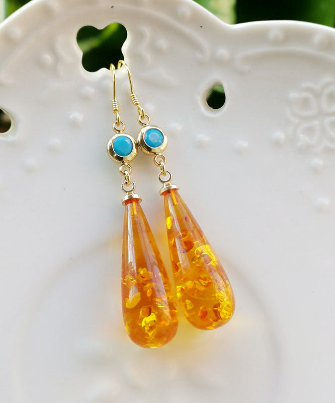 Orange Amber Water Drop Drop Earrings Tw1015