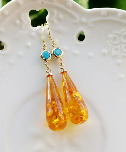 Orange Amber Water Drop Drop Earrings Tw1015