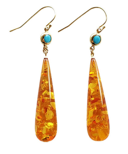 Orange Amber Water Drop Drop Earrings
