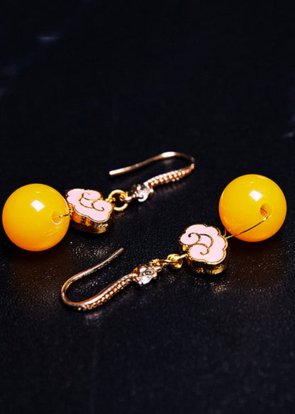 Pink Auspicious Clouds Gilding Beeswax Drop Earrings