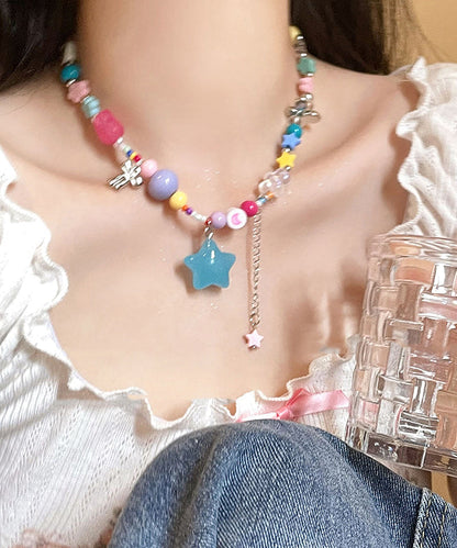 Beads Resin Copper Rainbow Pendant Necklace Love Tassel