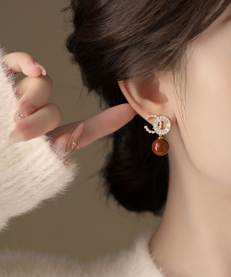 Red Copper Alloy Zircon Pearl Drop Earrings