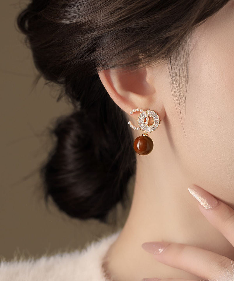 Red Copper Alloy Zircon Pearl Drop Earrings