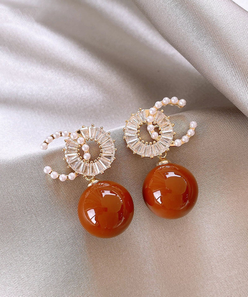 Red Copper Alloy Zircon Pearl Drop Earrings