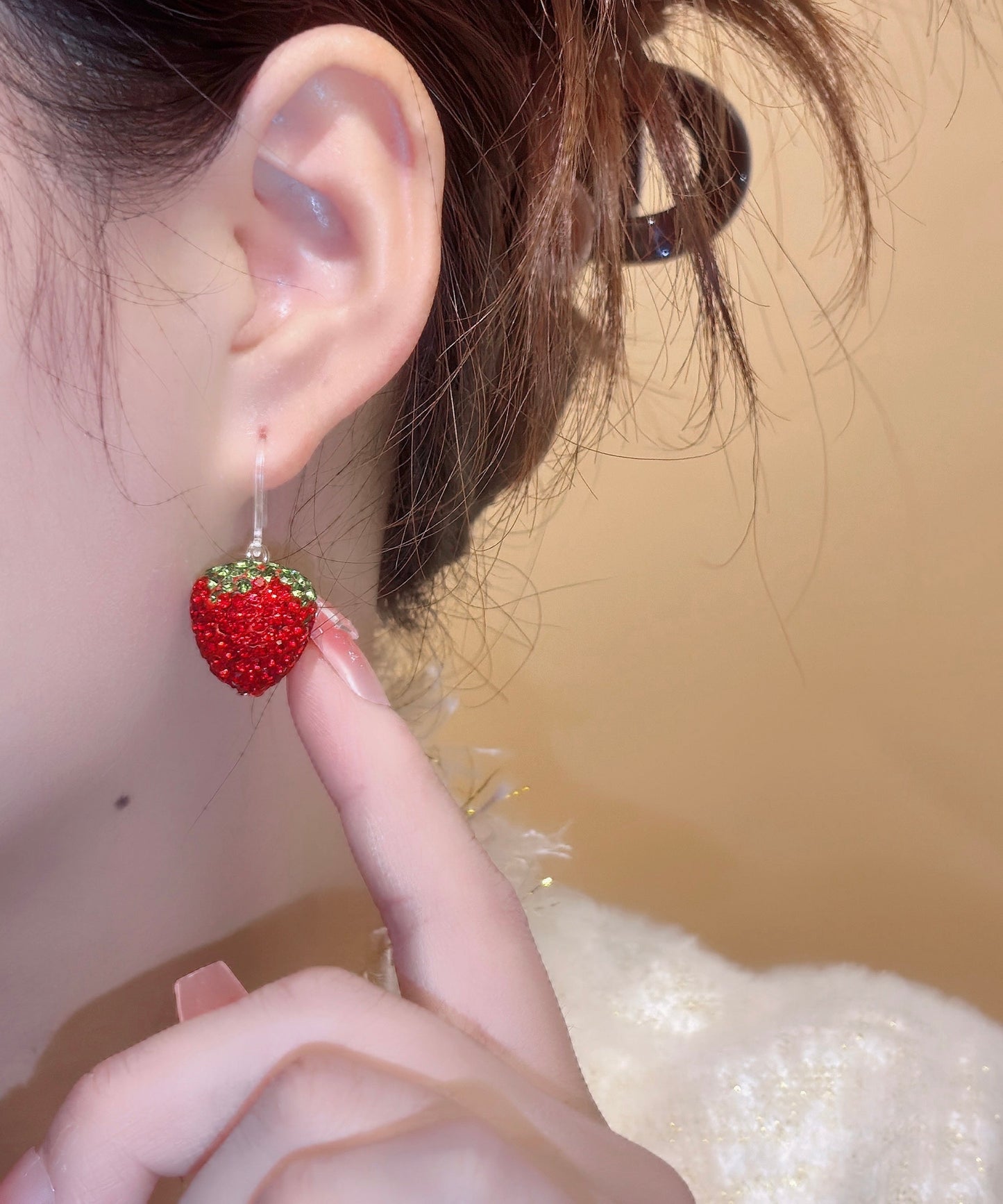 Red Copper Overgild Zircon Strawberry Drop Earrings