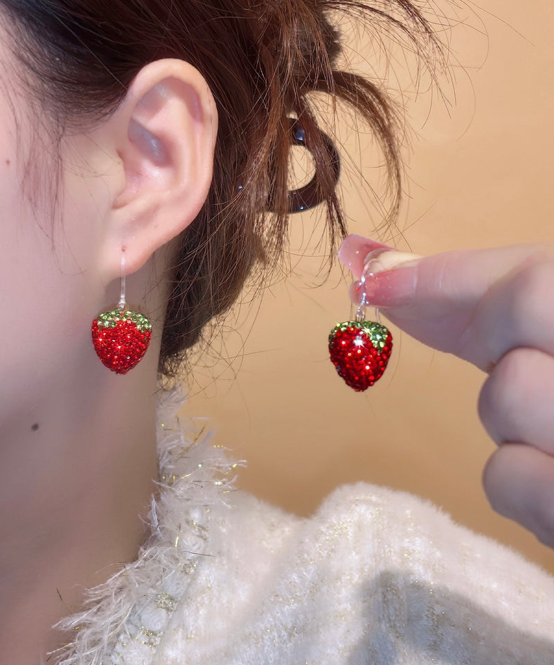 Red Copper Overgild Zircon Strawberry Drop Earrings