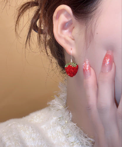 Red Copper Overgild Zircon Strawberry Drop Earrings