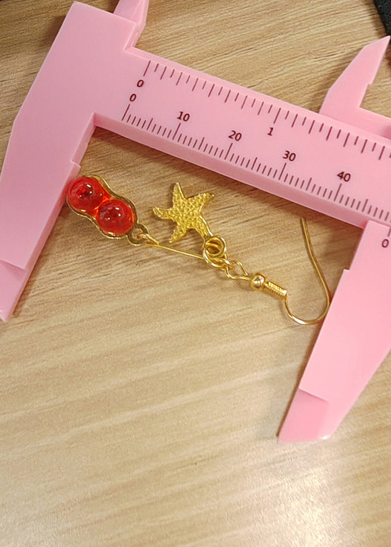 Red Gem Stone Starfish Design Drop Earrings