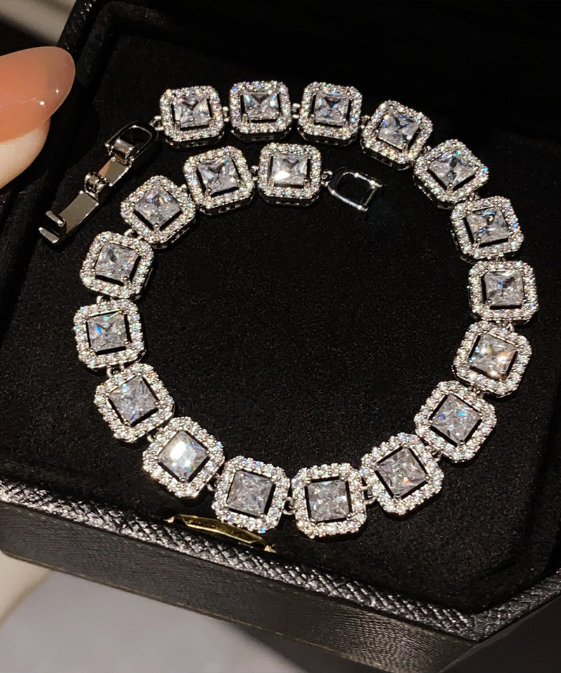 Silvery Square Zircon Chain Bracelet