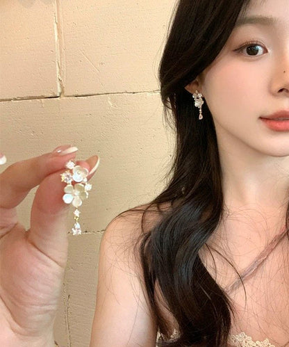 White Alloy Zircon Tassel Drop Earrings