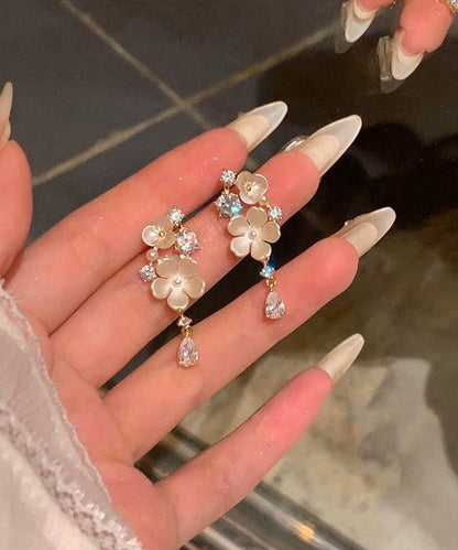 White Alloy Zircon Tassel Drop Earrings