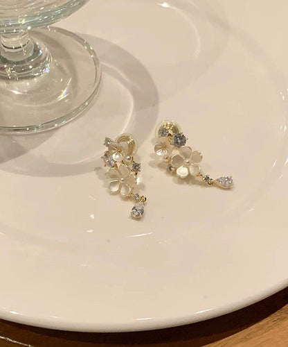 White Alloy Zircon Tassel Drop Earrings