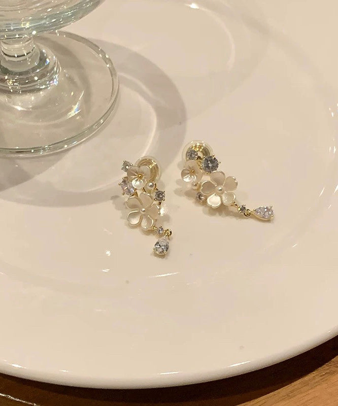 White Alloy Zircon Tassel Drop Earrings