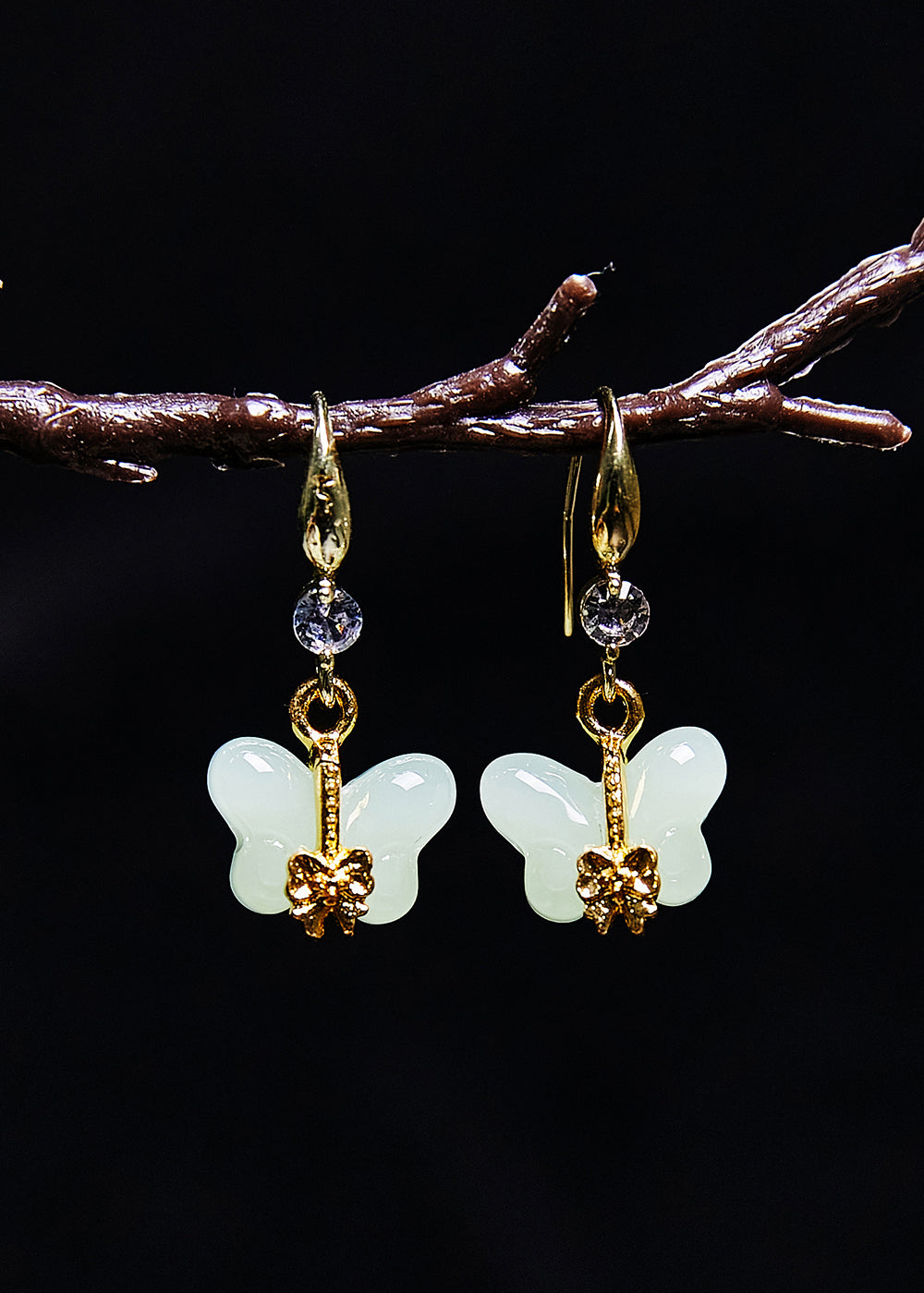 White Butterfly Jade Gilding Drop Earrings