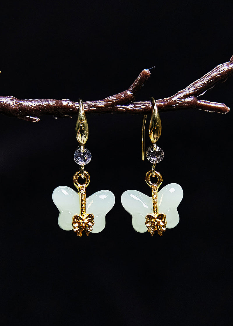 White Butterfly Jade Gilding Drop Earrings