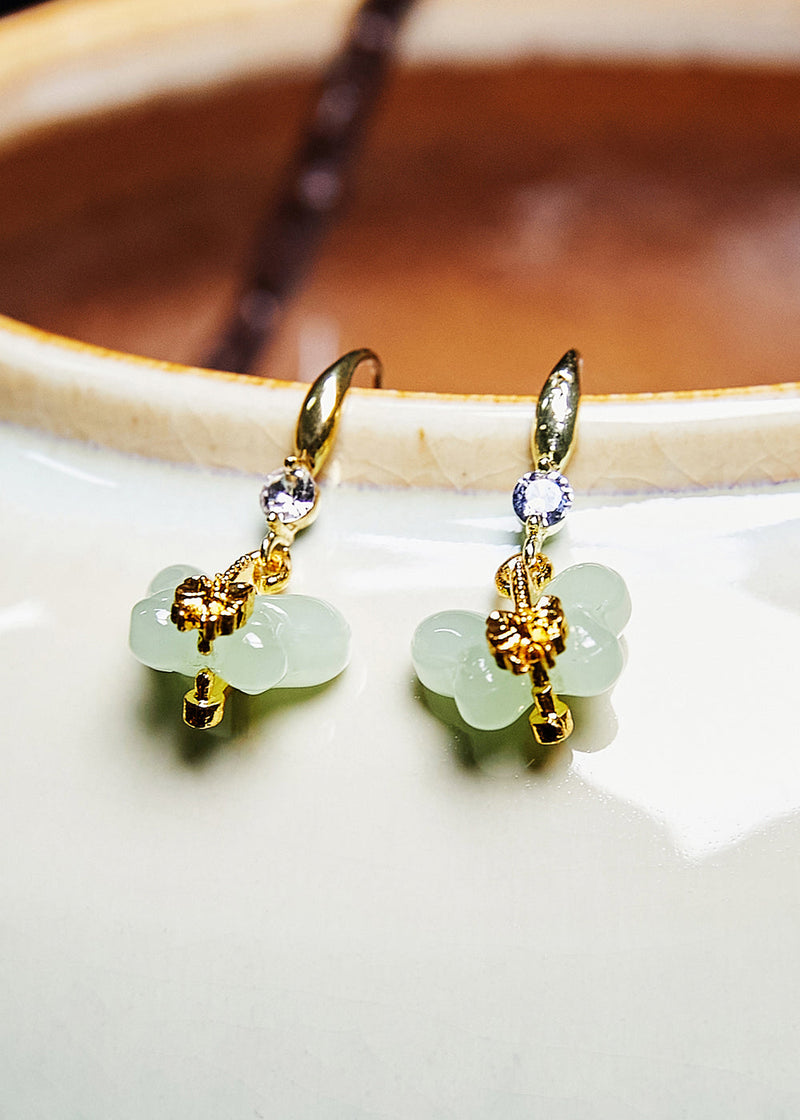 White Butterfly Jade Gilding Drop Earrings