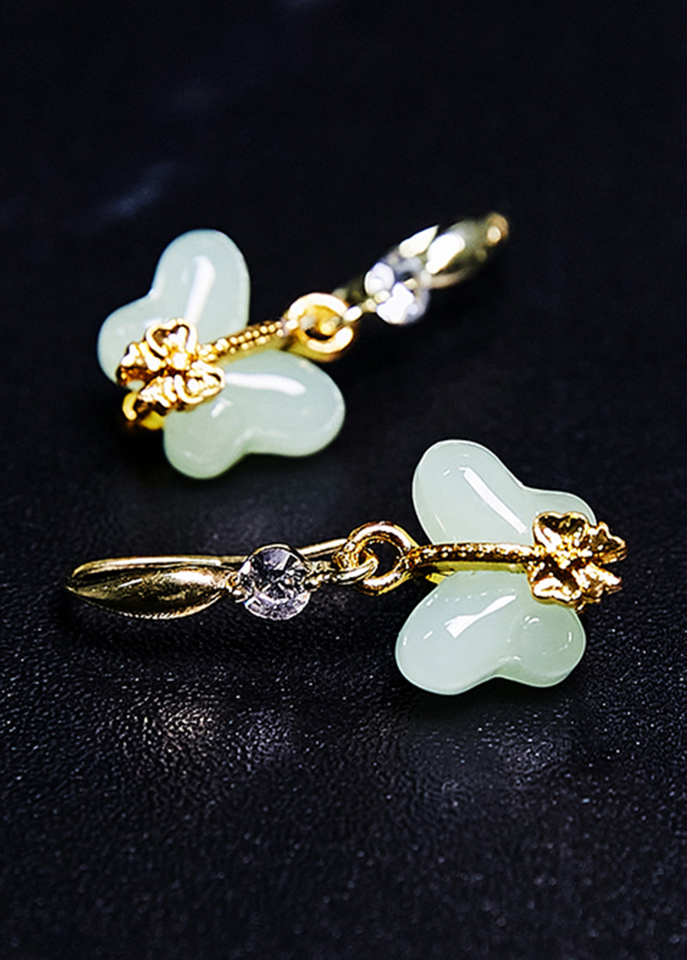White Butterfly Jade Gilding Drop Earrings