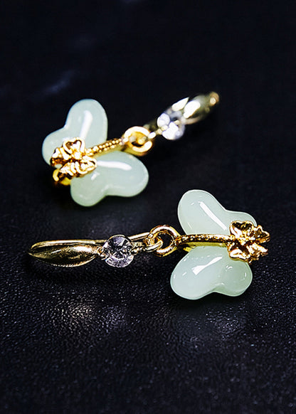 White Butterfly Jade Gilding Drop Earrings