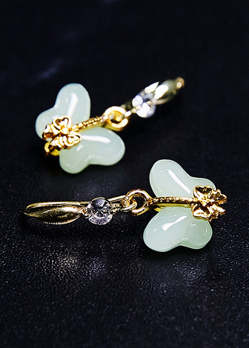 White Butterfly Jade Gilding Drop Earrings