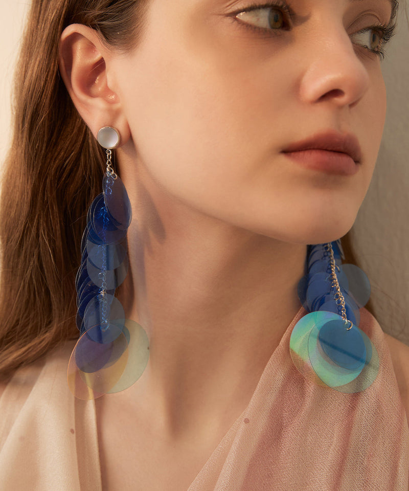 Blue Gradient Color Sequins Original Design Alloy Long Stud Earrings