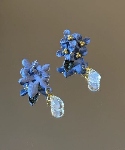 Blue Alloy Leaf Water Drop Tasse Drop Earrings