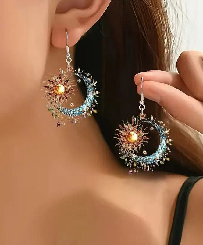 Colorblock Acrylic Sun and Moon Tassel Drop Earrings
