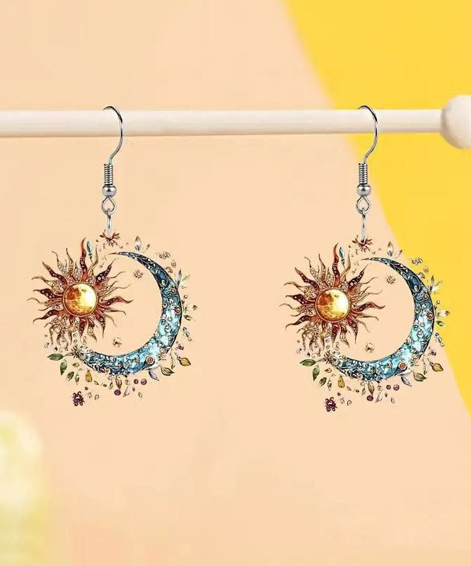Colorblock Acrylic Sun and Moon Tassel Drop Earrings