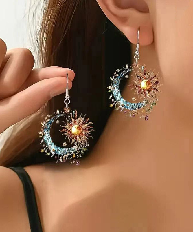 Colorblock Acrylic Sun and Moon Tassel Drop Earrings