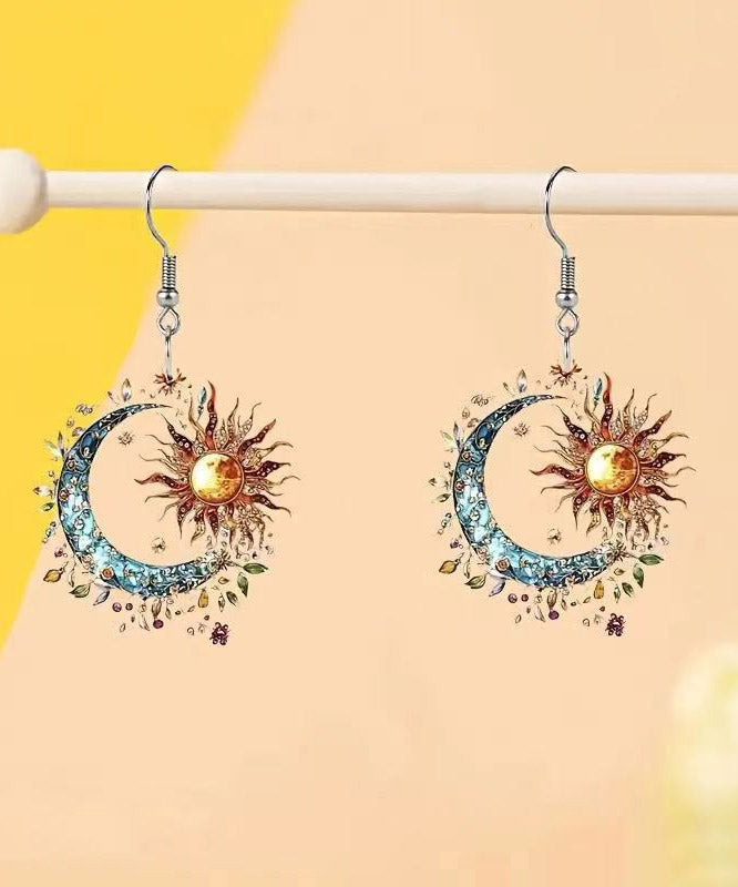 Colorblock Acrylic Sun and Moon Tassel Drop Earrings