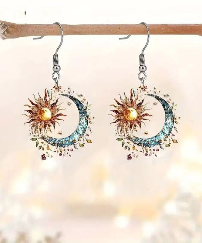 Colorblock Acrylic Sun and Moon Tassel Drop Earrings