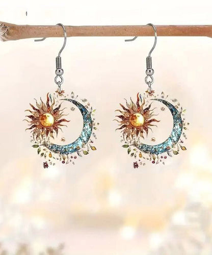 Colorblock Acrylic Sun and Moon Tassel Drop Earrings