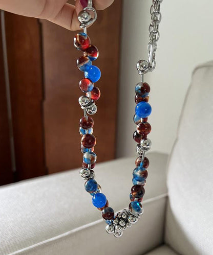 Multicolor Stainless Steel Acrylic Beading Gratuated Bead Necklace Wi010
