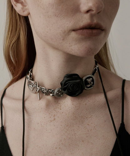 Black Sterling Silver Rose Necklace