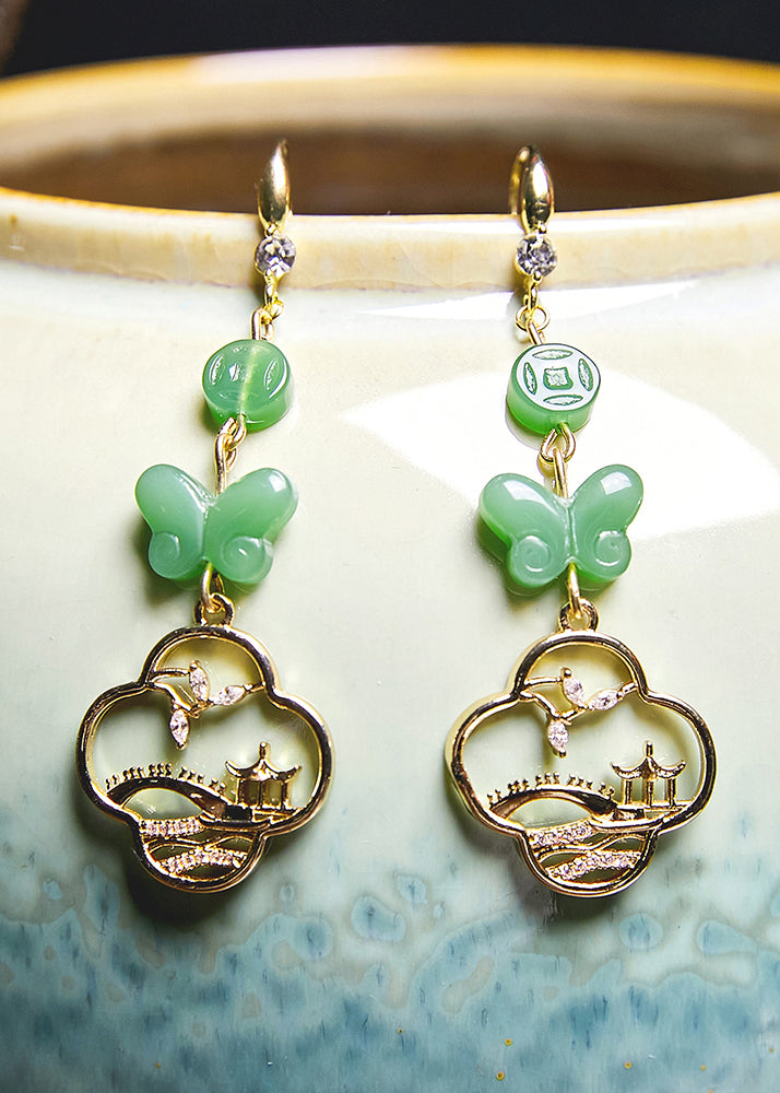 Butterfly Jade Collocation 14k Gold Drop Earrings