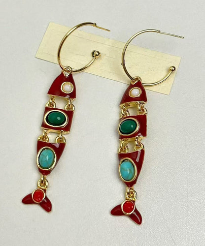Colorblock Copper Alloy Enamel Fish Shape Drop Earrings