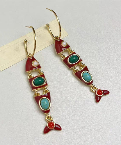 Colorblock Copper Alloy Enamel Fish Shape Drop Earrings