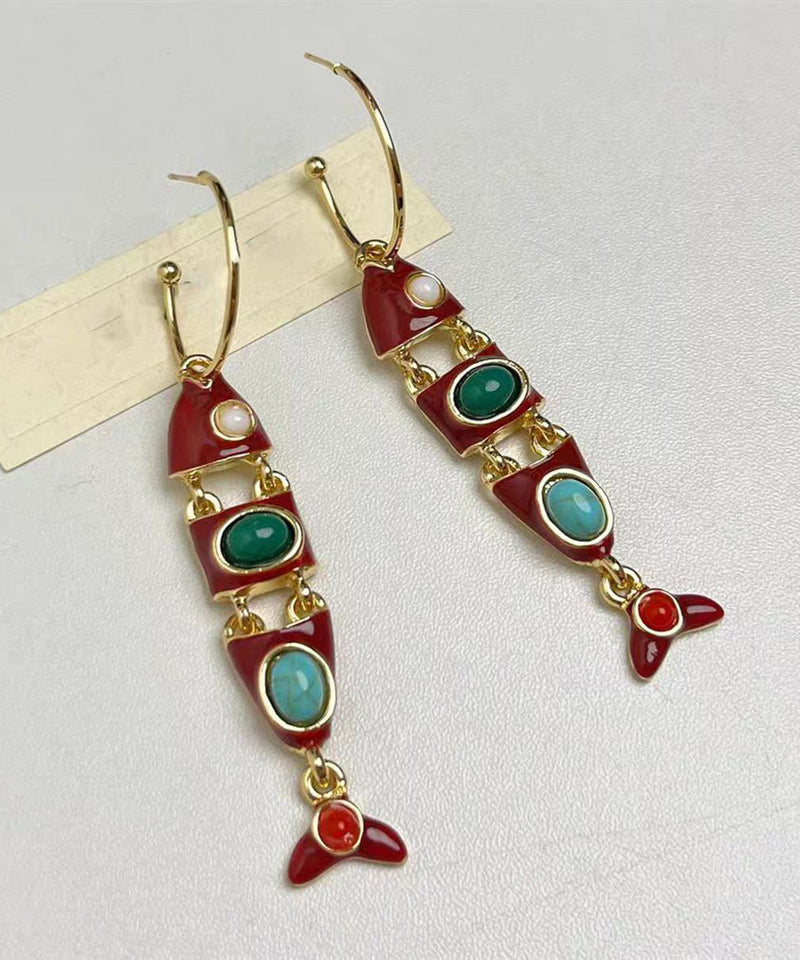 Colorblock Copper Alloy Enamel Fish Shape Drop Earrings