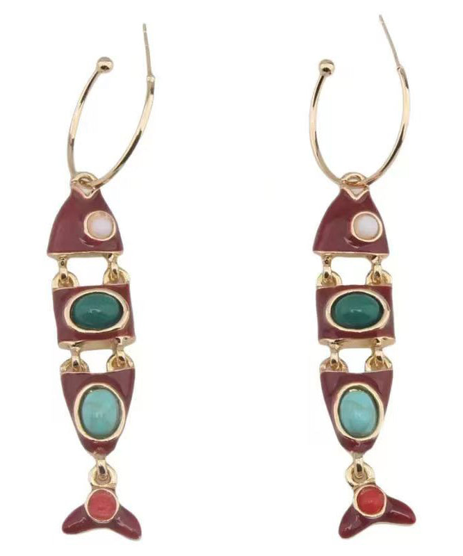 Colorblock Copper Alloy Enamel Fish Shape Drop Earrings