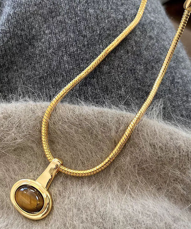 Copper Overgild Inlaid Gem Stone Pendant Necklace