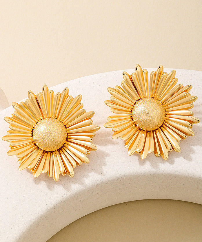 Gold Metal Alloy Sunflower Stud Earrings