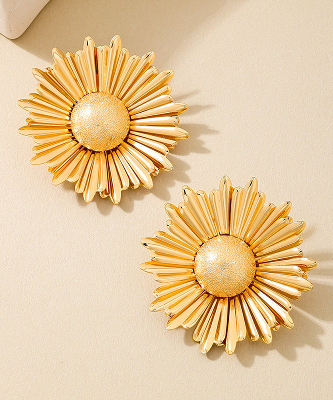 Gold Metal Alloy Sunflower Stud Earrings
