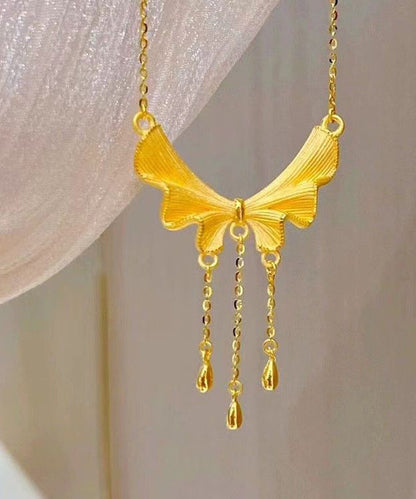 Gold Sterling Silver Overgild Bow Tassel Pendant Necklace
