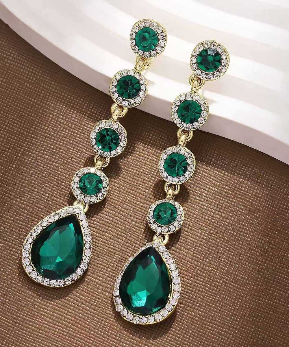 Green Copper Alloy Zircon Crystal Water Drople Drop Earrings